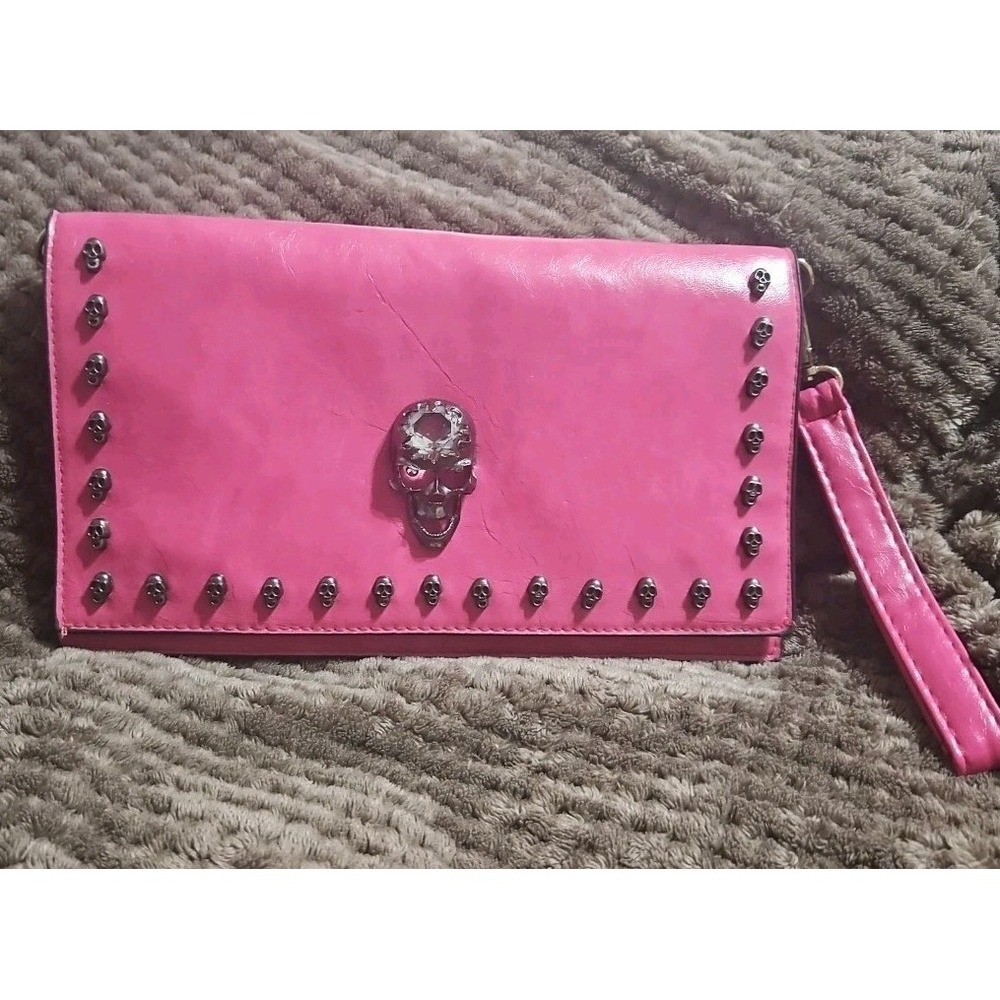 PINK SKULL STUDDED Clutch Purse Bag Whimsigoth Grunge READ Halloween Party
